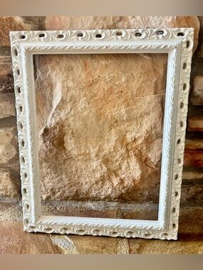 Vintage Ornate Carved Wooden White Frame. 9x12 Empty
